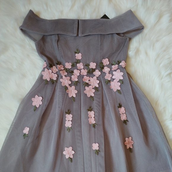 Off shoulder Floral Mesh Bardot Skater Dress - Picture 4 of 16